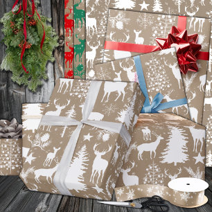 Rustic Kraft White Woodland Forest Reindeer Wrapping Paper