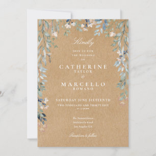 Rustic Kraft Wildflowers Watercolor Floral Wedding Invitation