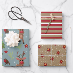 Rustic Kraft Winter Christmas Tree and Snow Wrappi Wrapping Paper Sheet