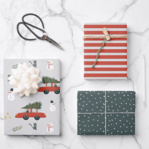 Rustic Kraft Winter Christmas Tree and Snow Wrapping Paper Sheet
