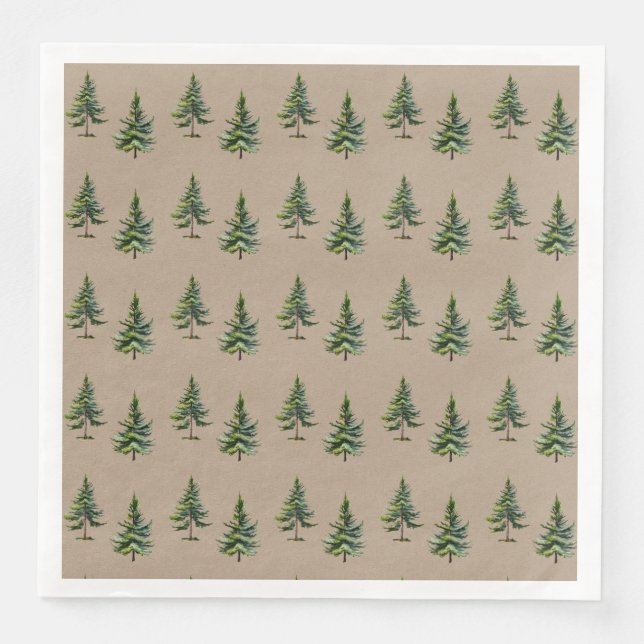 Rustic Kraft Winter Fir Tree Forest Napkin (Front)