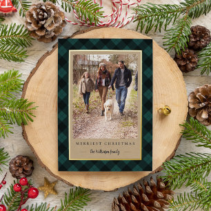 Rustic Kraft Winter Plaid Christmas Photo Foil Holiday Card