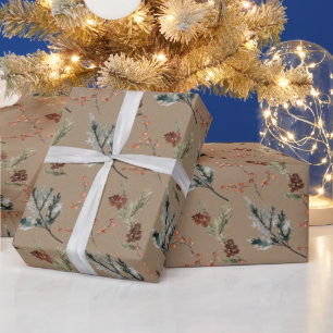 Rustic Kraft Winter Spruce Cones & Berries Matte W Wrapping Paper