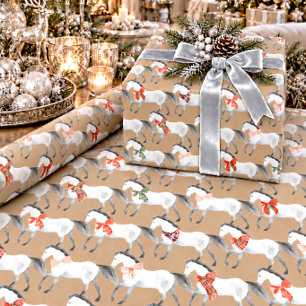 Rustic Kraft Winter White Christmas Horses Wrapping Paper