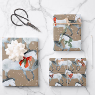 Rustic Kraft Winter White Holiday Horses Wrapping Paper Sheet