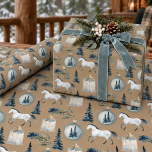 Rustic Kraft Winter White Horse & Blue Spruce 2 Wrapping Paper