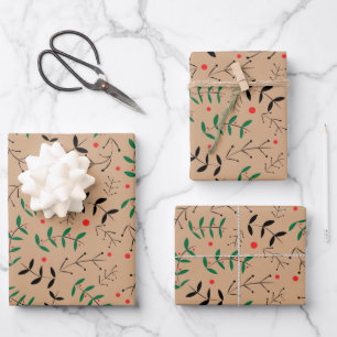Rustic Kraft Winter Woodland Greenery Wrapping Paper Sheet