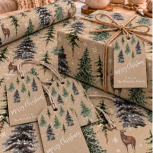 Rustic Kraft Winter Woodland Snowy Spruce Trees Gift Tags
