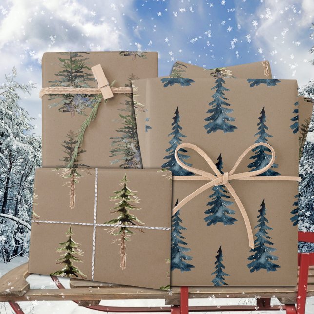 Rustic Kraft Winter Woodland Spruce Cedar Pine  Wrapping Paper Sheet (Rustic Kraft Winter Woodland Spruce Cedar Pine Christmas Holiday Gift Wrapping Paper Sheets Trio
)