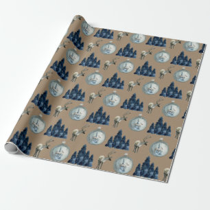 Rustic Kraft Winter Woodland Spruce Stag Ornament Wrapping Paper