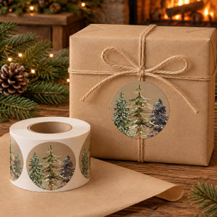 Rustic Kraft Winter Woodland Spruce Trees Classic Round Sticker