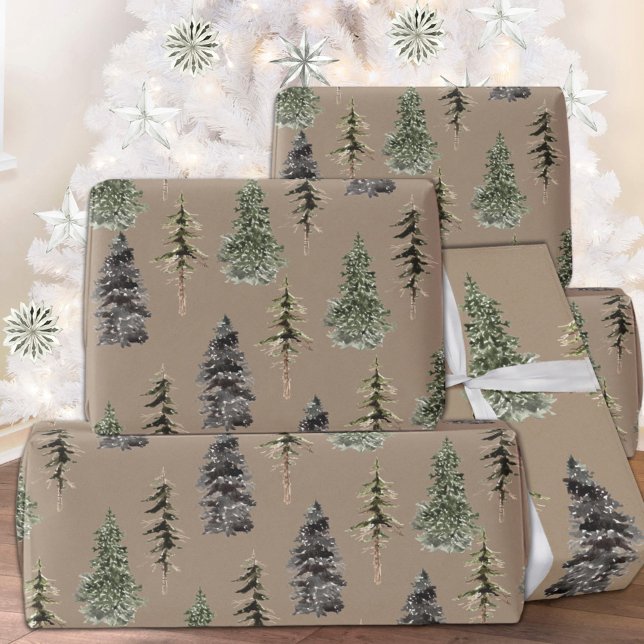 Rustic Kraft Winter Woodland Spruce Trees Matte Wrapping Paper (Rustic Kraft Winter Woodland Spruce Trees Matte Christmas Holiday Wrapping Paper Rolls)
