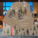 Rustic Kraft Winter Woodland Stag Merry Christmas  Gift Tags<br><div class="desc">A rustic kraft coloured gift tag featuring a watercolor painted winter woodland vignette with spruce trees,  large snowflakes and a stag reindeer.</div>