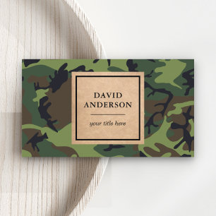 Rustic Kraft Woodland Green Camouflage Pattern Business Card