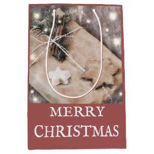 Rustic Kraft Wrapped Christmas Gift Pine Boughs Medium Gift Bag