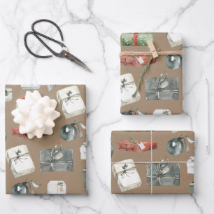 Rustic Kraft Wrapped Christmas Gifts & Ornaments Wrapping Paper Sheet