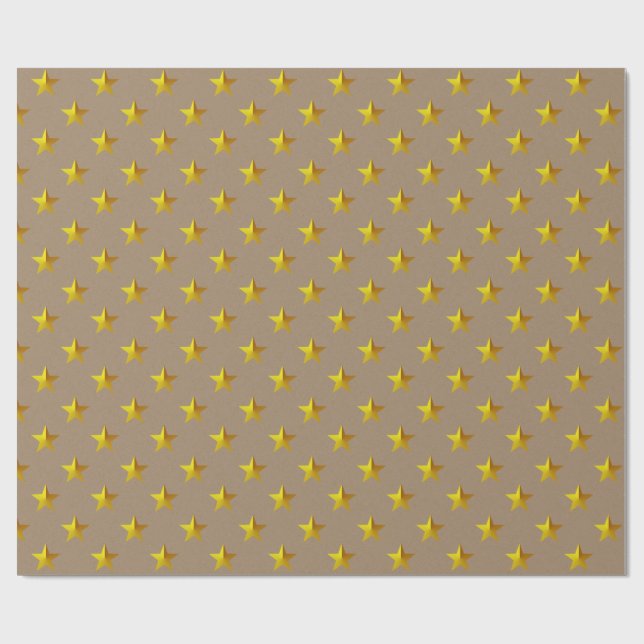 Rustic Kraft Yellow Gold Stars Holiday Wrapping Paper (Flat)