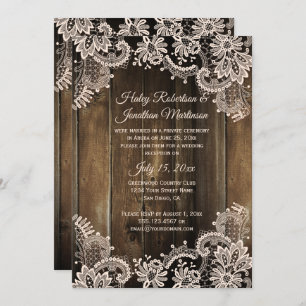 Rustic Lace and Barn Wood Reception Only Invitation
