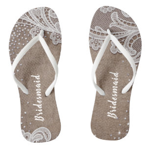 Rustic lace and burlap silver glitter bridesmaid thongs
