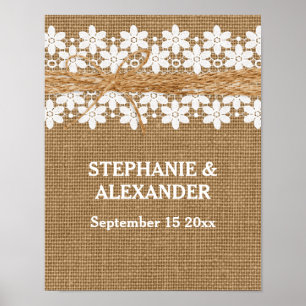Rustic Lace and Burlap Wedding Personalised Poster