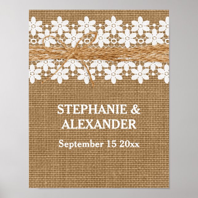 Rustic Lace and Burlap Wedding Personalised Poster (Front)