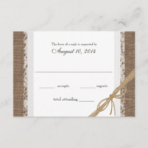 Rustic Lace and Burlap Wedding RSVP Card