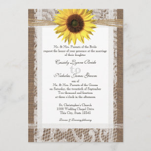Rustic Lace and Burlap with Sunflower Wedding Invitation
