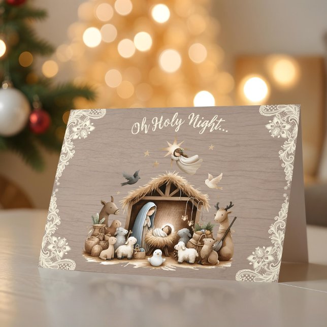 Rustic Lace and Wood Nativity Scene Christmas Card (Rustic Lace and Wood Nativity Scene Christmas Card)