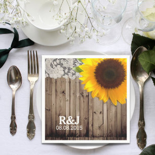 rustic lace barn wood sunflower country wedding napkin