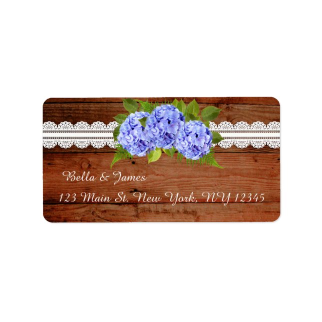 Rustic Lace Blue Hydrangea Return Address Labels (Front)