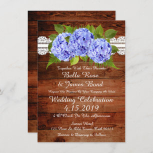 Rustic Lace Blue Hydrangea Wedding Invitation