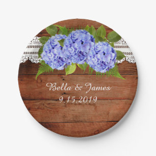 Rustic Lace Blue Hydrangea Wedding Paper Plate