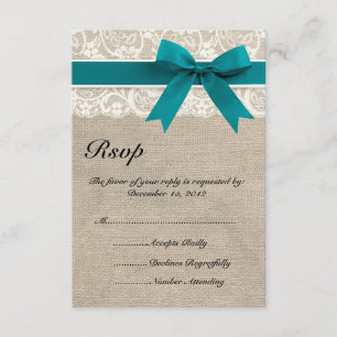 Rustic Lace Burlap Look RSVP Card Turquoise