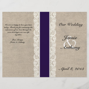 Rustic Lace & Burlap Navy Ribbon Wedding Program