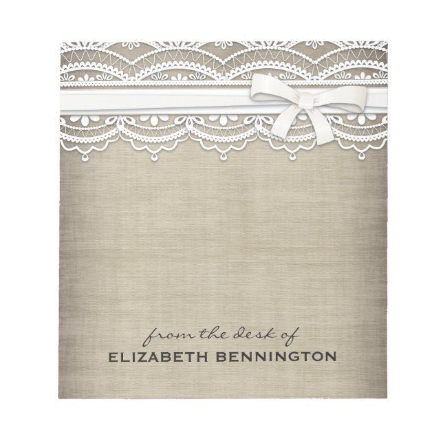 Rustic Lace & Burlap Personalised To Do Notepad (Front)