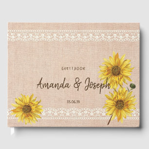 Rustic Lace & Burlap Sunflowers Wedding Guestbook