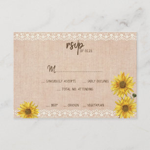 Rustic Lace & Burlap Sunflowers Wedding RSVP Card