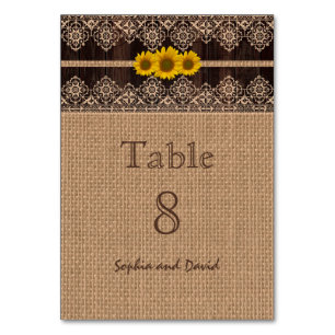 Rustic Lace Burlap Wood Wedding Table Number