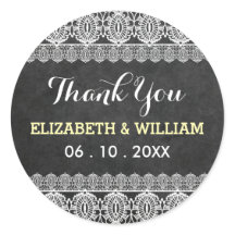 Rustic Lace & Chalkboard Wedding Thank You Yellow