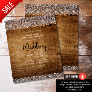 Rustic Lace Country Barn Farmhouse Wedding Invitation