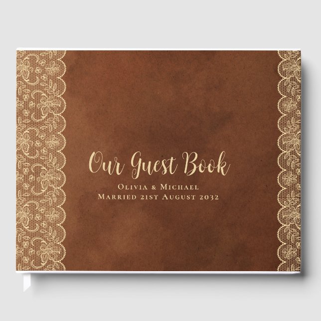 Rustic Lace Custom Branded EVENT Keepsake Personal Guest Book (Front)