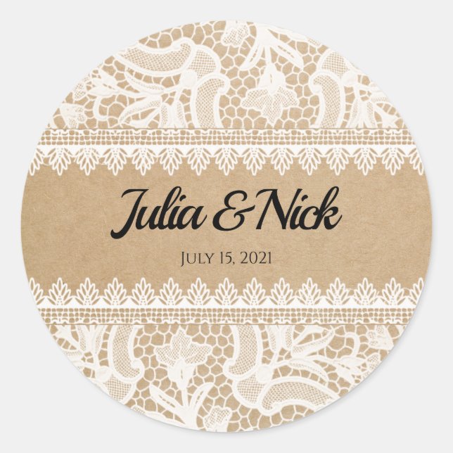 Rustic Lace Custom Thank You Classic Round Sticker (Front)