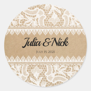 Rustic Lace Custom Thank You Classic Round Sticker