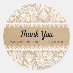 Rustic Lace Custom Thank You Classic Round Sticker