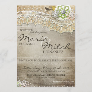 Rustic Lace Distressed Wedding Invitation