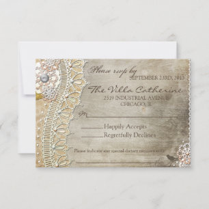 Rustic Lace Distressed Wedding Reception RSVP Card