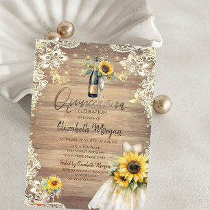 Rustic Lace,Dress,Lights,Sunflowers Quinceañera  Invitation
