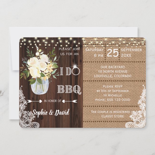 Rustic Lace Floral Burlap Barn I DO BBQ (Front)