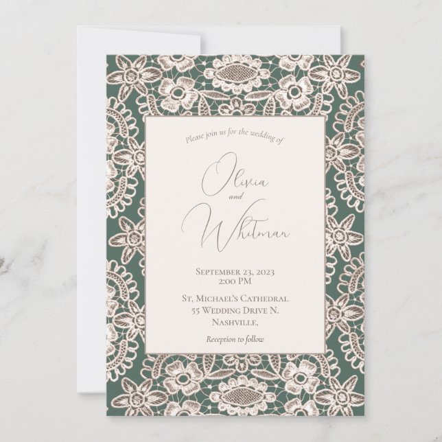 Rustic Lace Green Wedding Invitations (Front)