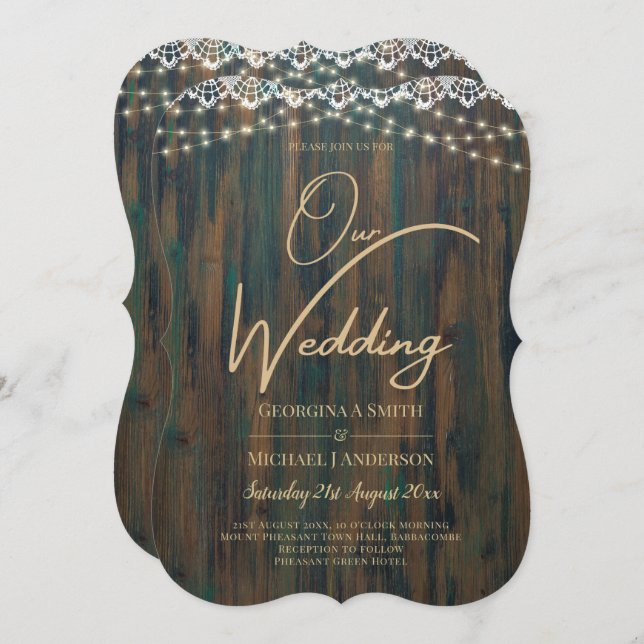 Rustic Lace Gypsophila Lights Mason Jar Wedding Invitation (Front/Back)